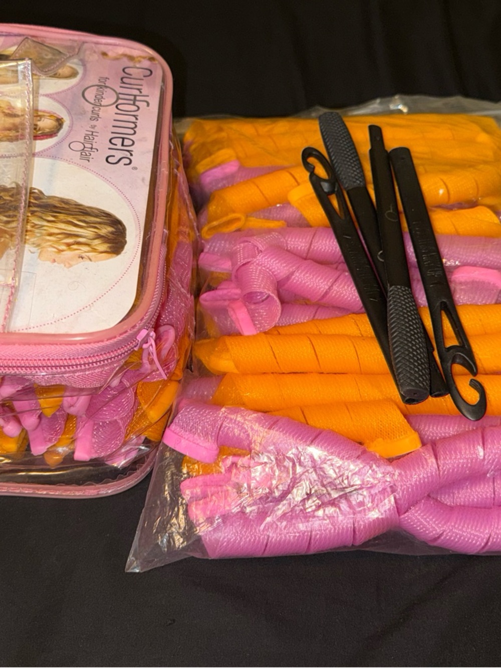 Curlformers Women Hair Styling Set - Pink & Orange Heat-Free Curlers with Hooks